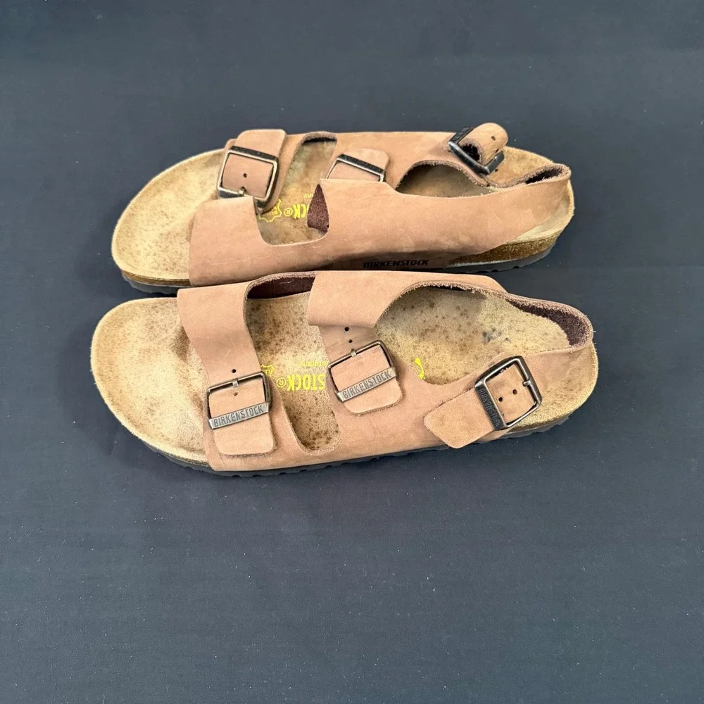 Birkenstock Milano Tobacco Brown Oiled Leather Sandals Mens 9 EU 42 034191